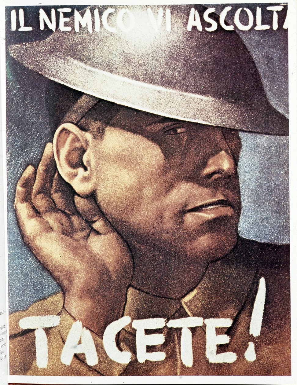 Молчи, враг слушай) - итальянский пропагандистский плакат, т.1942 Иллюстрация Джино Боккасиле (1901-1952)польск. autorstwa Gino Boccasile