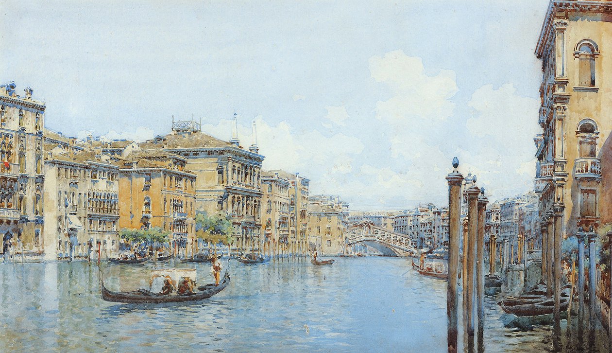 Canal Grande z widokiem na Pałac Papadopoli przed mostem Rialto (wc i ołówek na papierze) autorstwa Gino de Colle