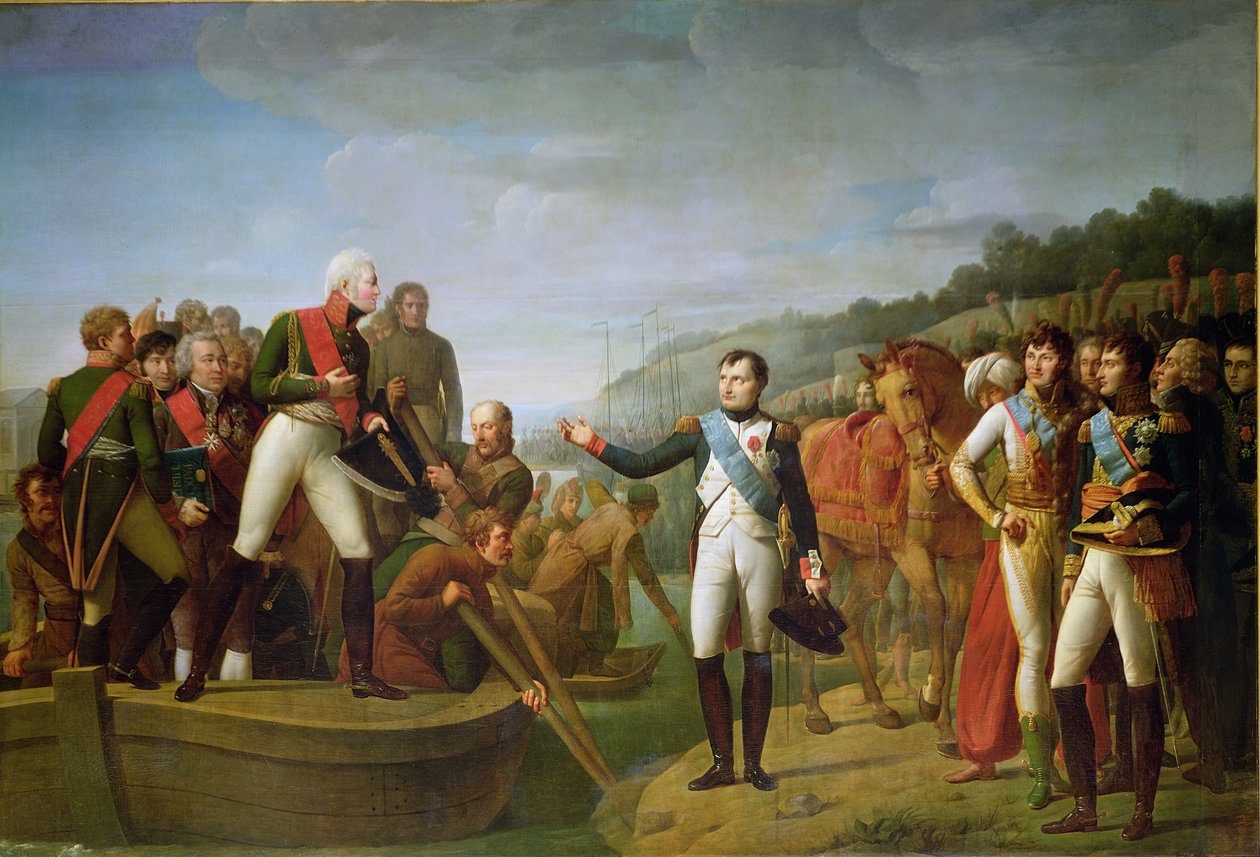 Pożegnanie Napoleona I (1769-1821) i Aleksandra I (1777-1825) po pokoju w Tylży, 9 lipca 1807 r. autorstwa Gioacchino Giuseppe Serangeli