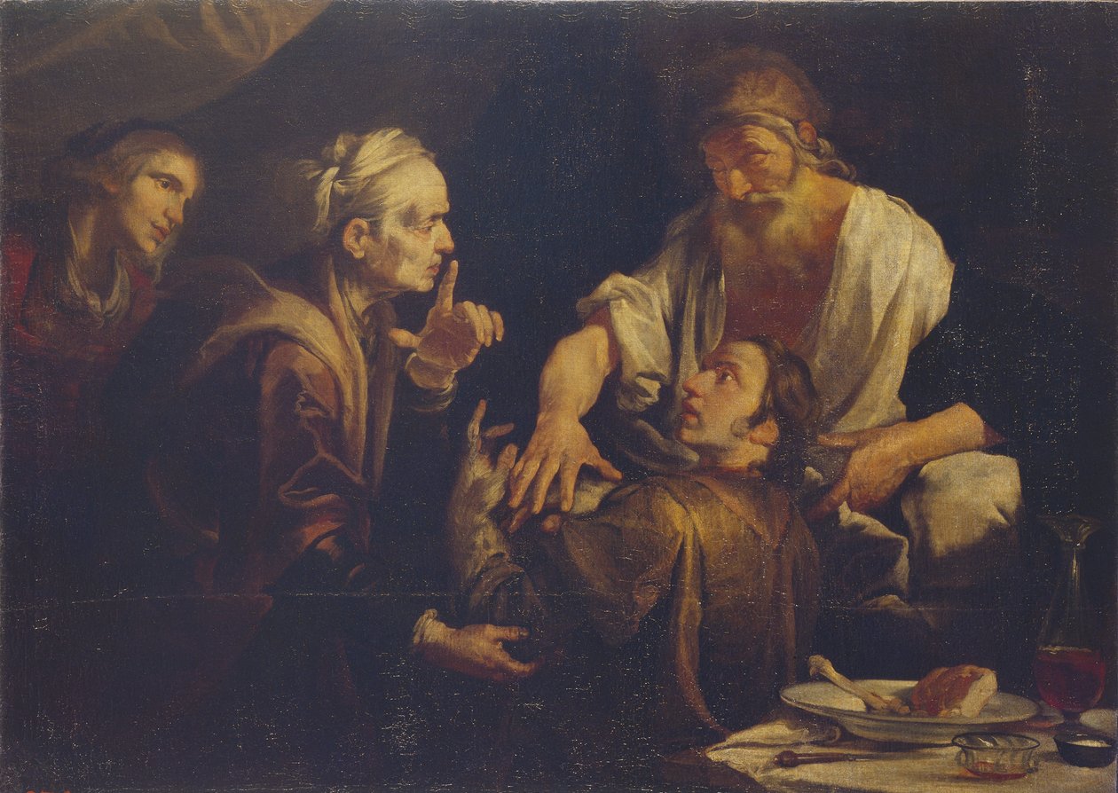 Izaak błogosławiący Jakuba, lata czterdzieste XVII wieku. autorstwa Gioacchino Assereto