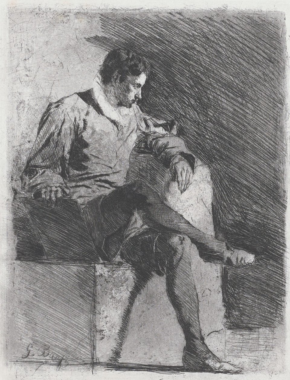 Siedzący mężczyzna w stroju z szesnastego wieku, ok. godz. 1878. autorstwa Gioacchino Banfi