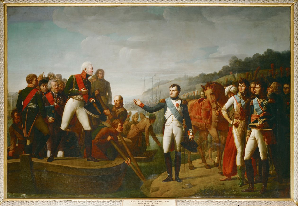 Pożegnanie Napoleona I i cara Aleksandra I w Tylży w 1807 roku ... autorstwa Gioacchino Giuseppe Serangeli