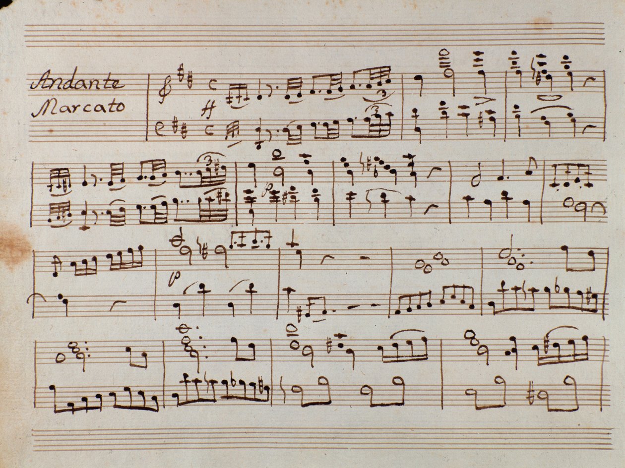 Pierwsza strona nut do symfonii zredukowanej na fortepian Tancrediego, opera Gioacchino Rossiniego autorstwa Gioachino Rossini