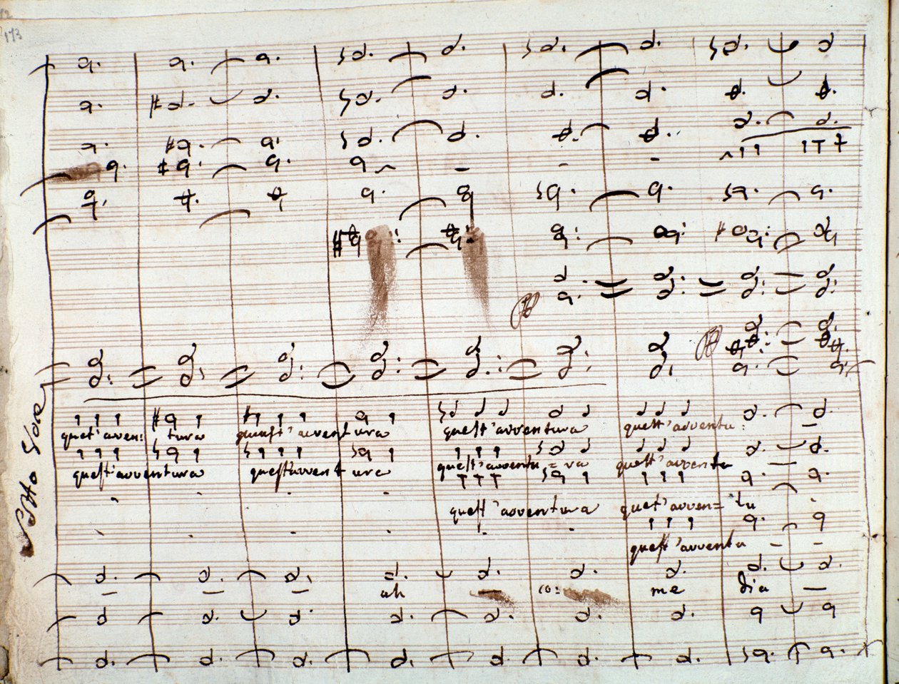 Partytura muzyczna do arii Questavventura w Cyruliku sewilskim (tusz na papierze) autorstwa Gioachino Rossini