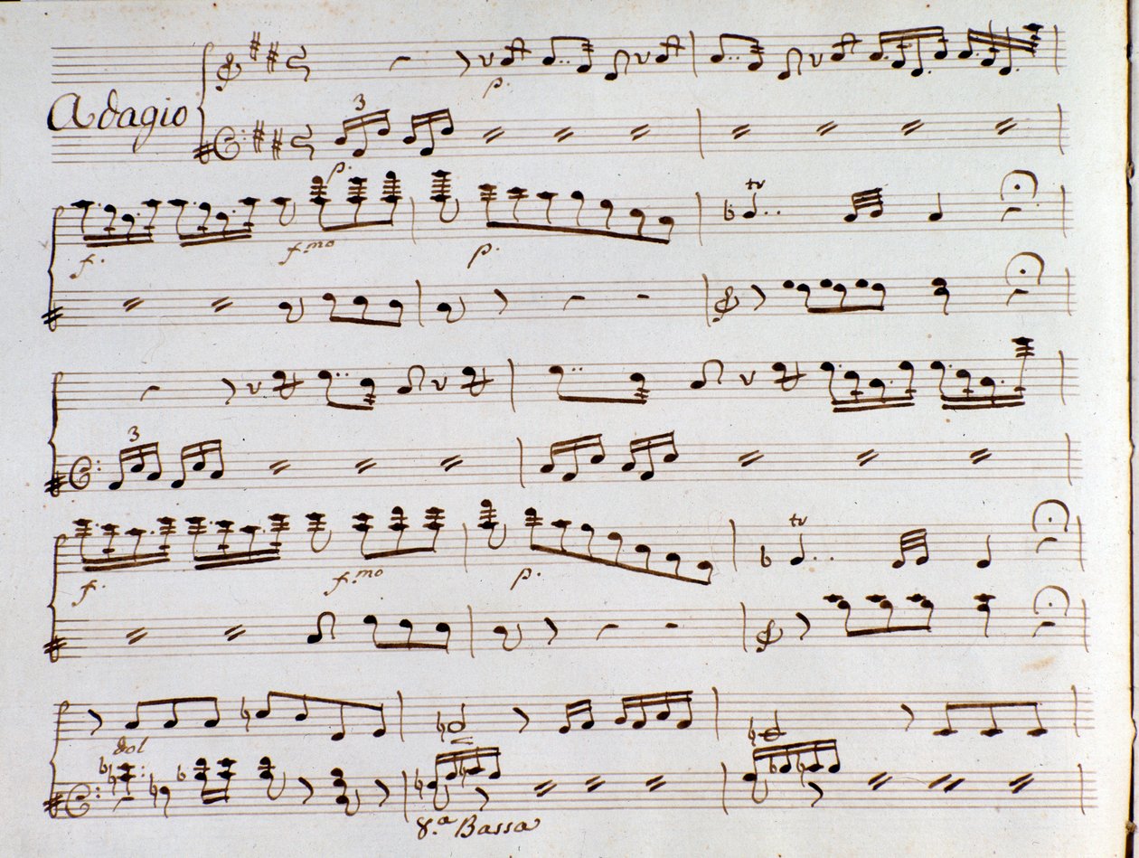 Strona partytury muzycznej symfonii Turek we Włoszech Gioacchino Rossiniego autorstwa Gioachino Rossini