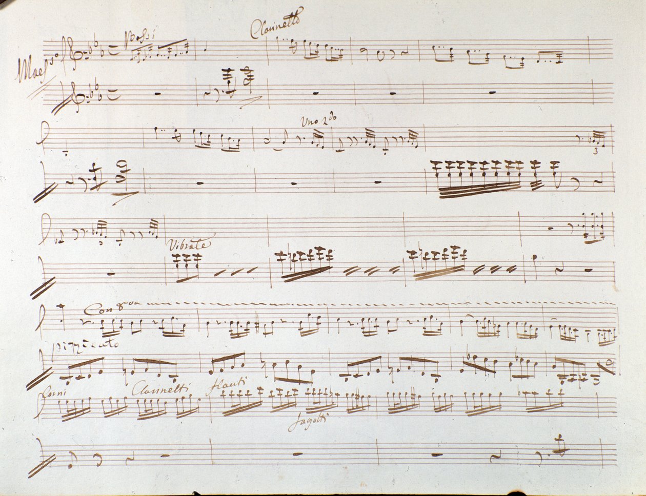 Strona partytury muzycznej skrzypiec na symfonię w Kopciuszku, czyli triumf dobroci Gioacchino Rossiniego autorstwa Gioachino Rossini