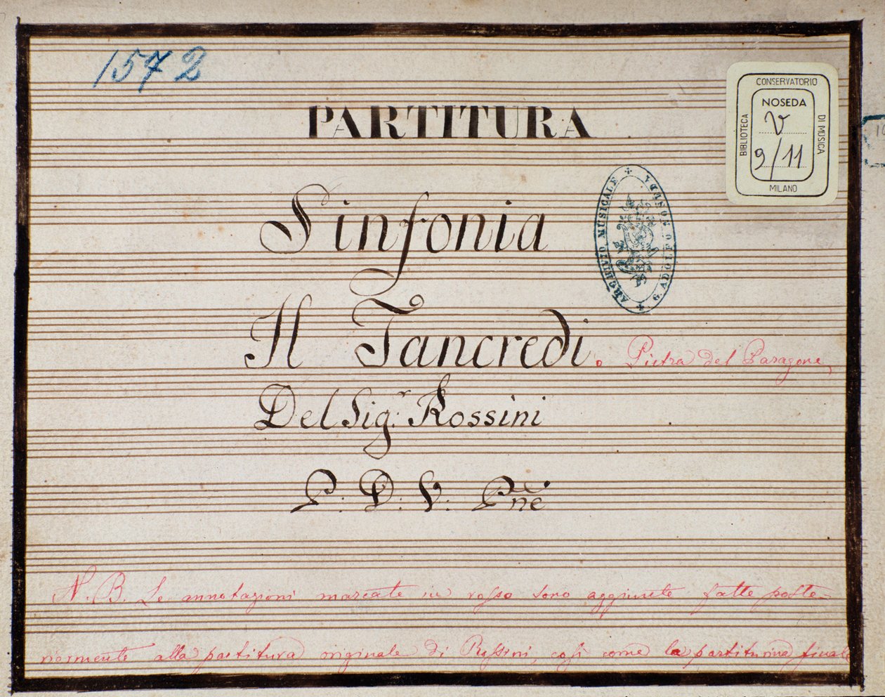 Nuty do symfonii zredukowanej na fortepian Tancrediego, opera Gioacchino Rossiniego autorstwa Gioachino Rossini