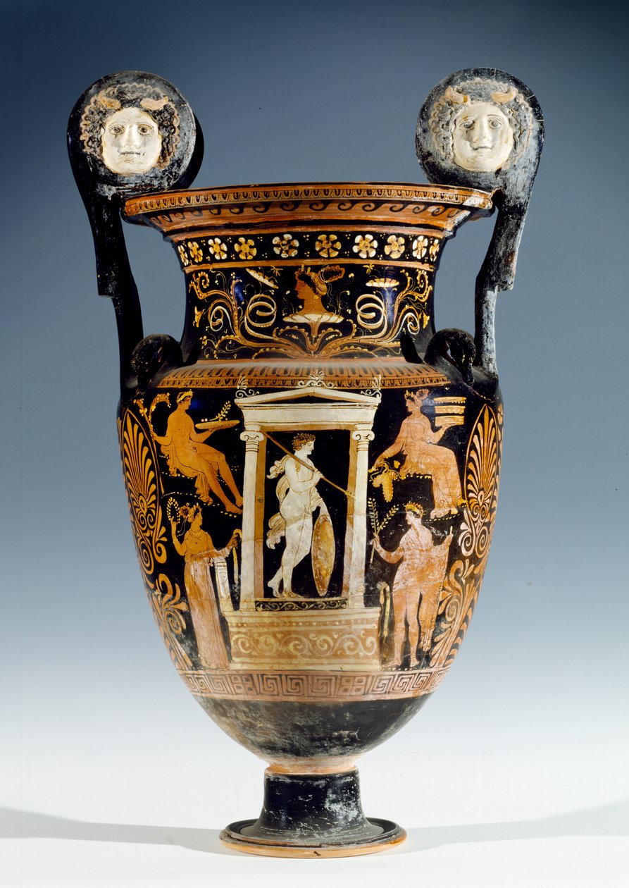 Czerwono-biały rysunek wolutowy krater, Apulia (ceramika) autorstwa Gioia del Colle Painter