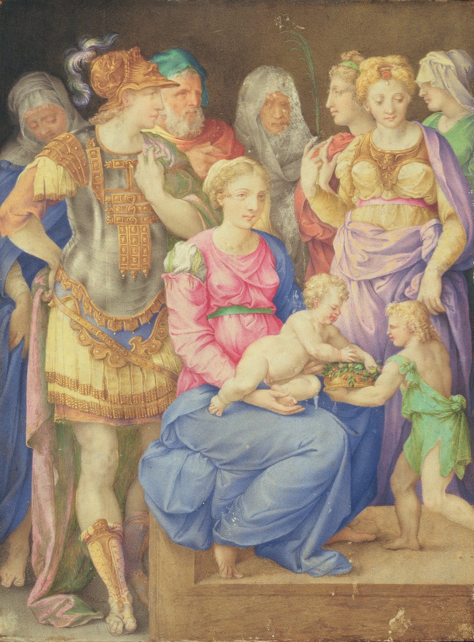 Dziewica z Dzieciątkiem, św. Jan Chrzciciel i siedem osób, ok. 1553 autorstwa Giorgio Giulio Clovio