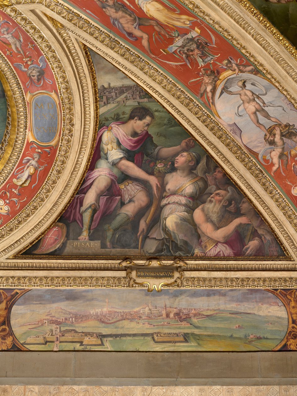 Alegoria Pizy; na dole widok na Sienę autorstwa Giorgio Vasari