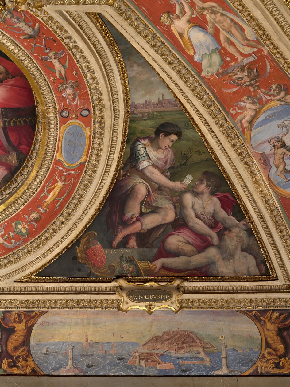 Alegoria Prato; na dole widok na Livorno autorstwa Giorgio Vasari