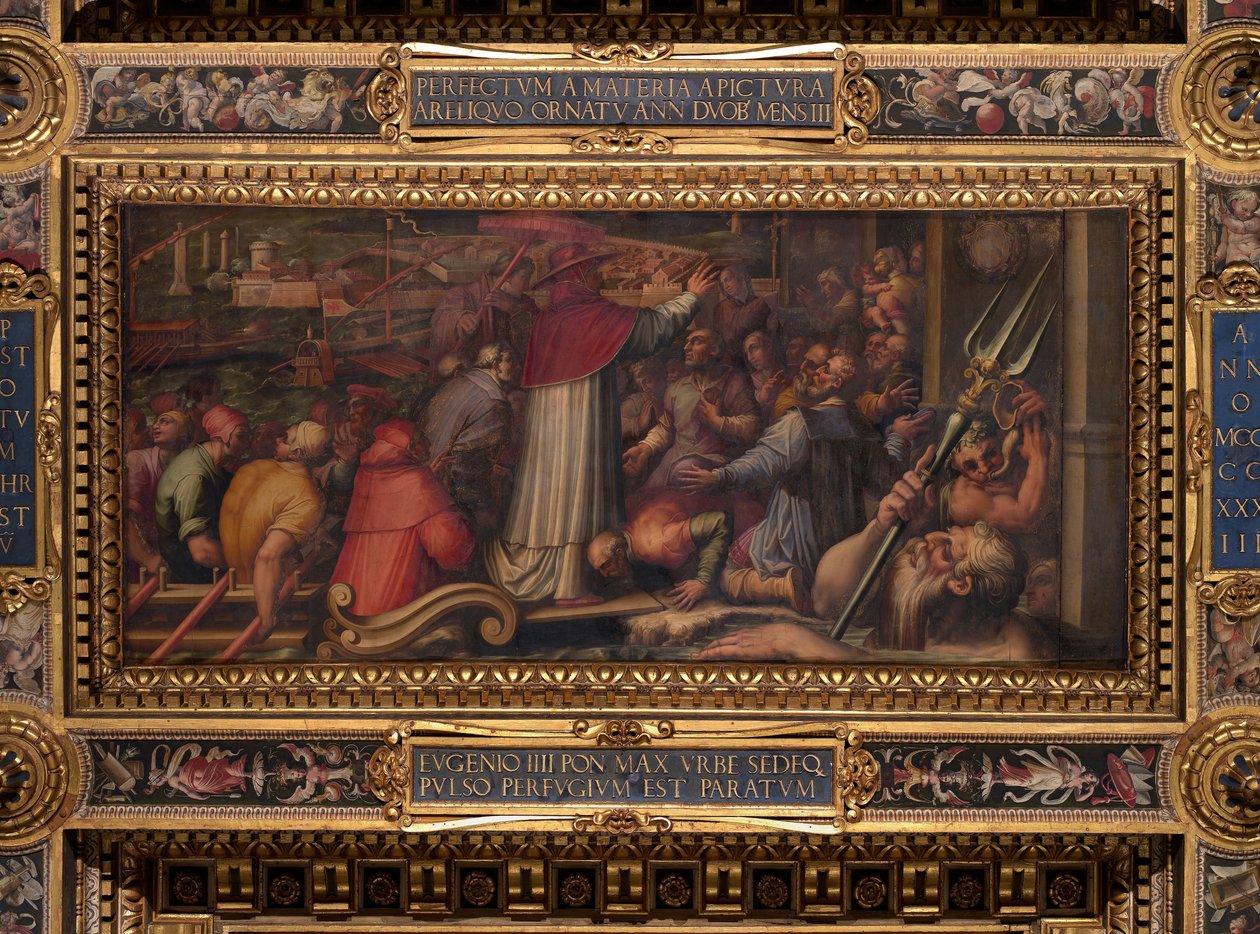 Eugenio IV wysiada w Leghorn, aby schronić się we Florencji. autorstwa Giorgio Vasari