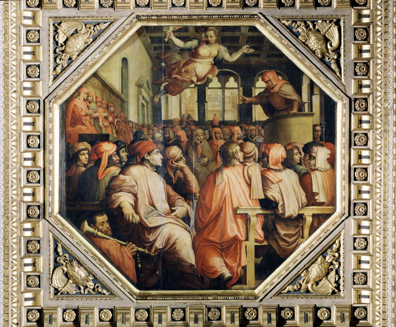 Modlitwa Antonio Giacomini za wojnę z Pizą ze stropu Salone dei Cinquecento, 1565 (panel) autorstwa Giorgio Vasari