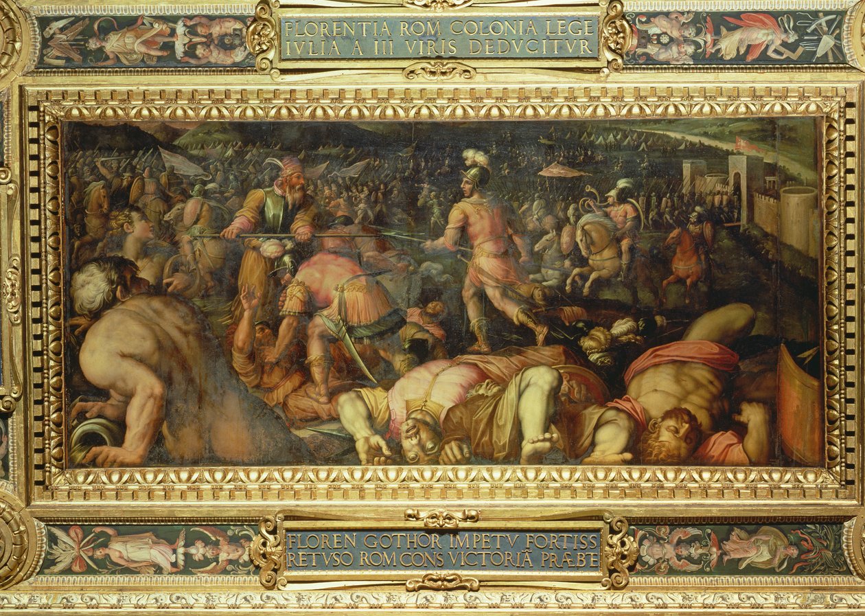 Klęska Radagasio ze stropu Salone dei Cinquecento, 1565 (panel) autorstwa Giorgio Vasari