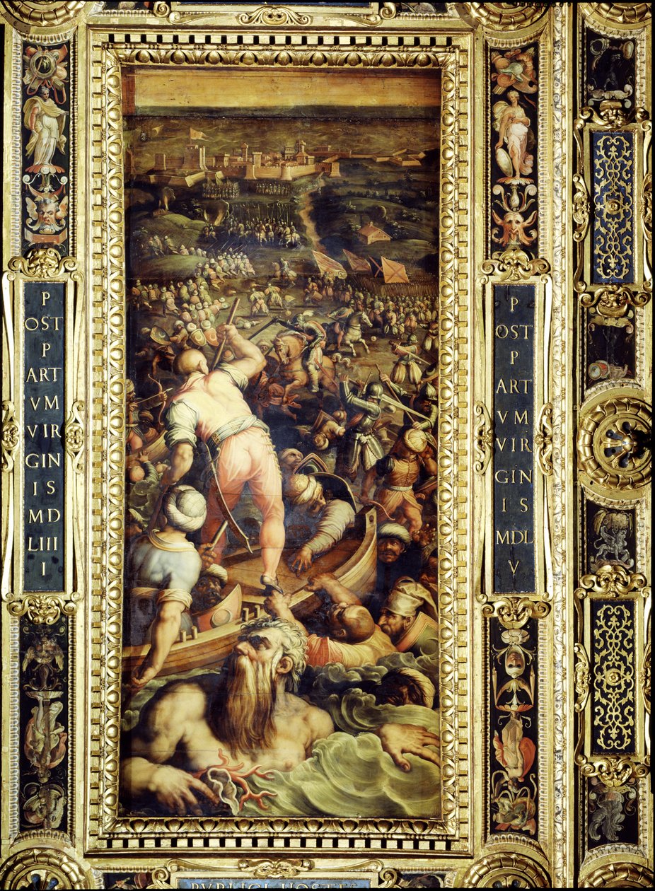 Klęska Turków pod Piombino ze stropu Salone dei Cinquecento, 1565 (panel) autorstwa Giorgio Vasari
