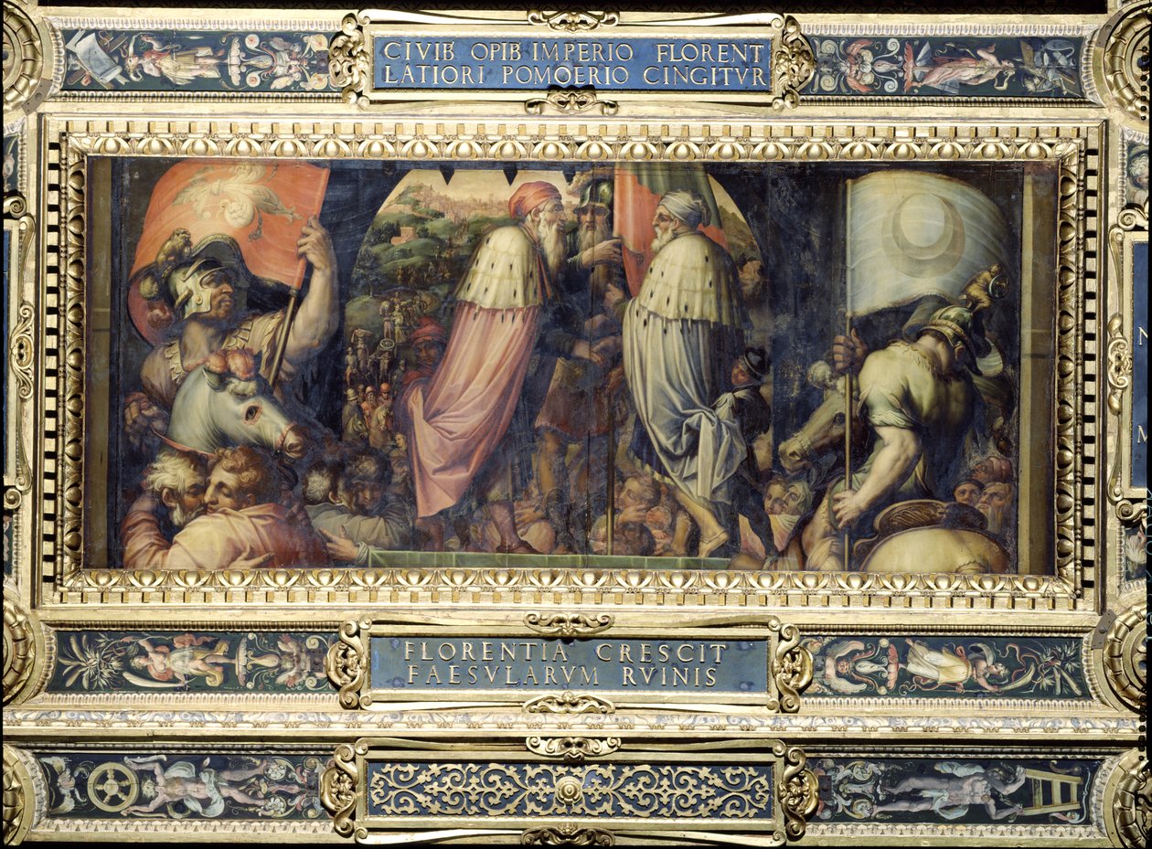 Unia Florencji i Fiesole ze stropu Salone dei Cinquecento, 1565 (panel) autorstwa Giorgio Vasari