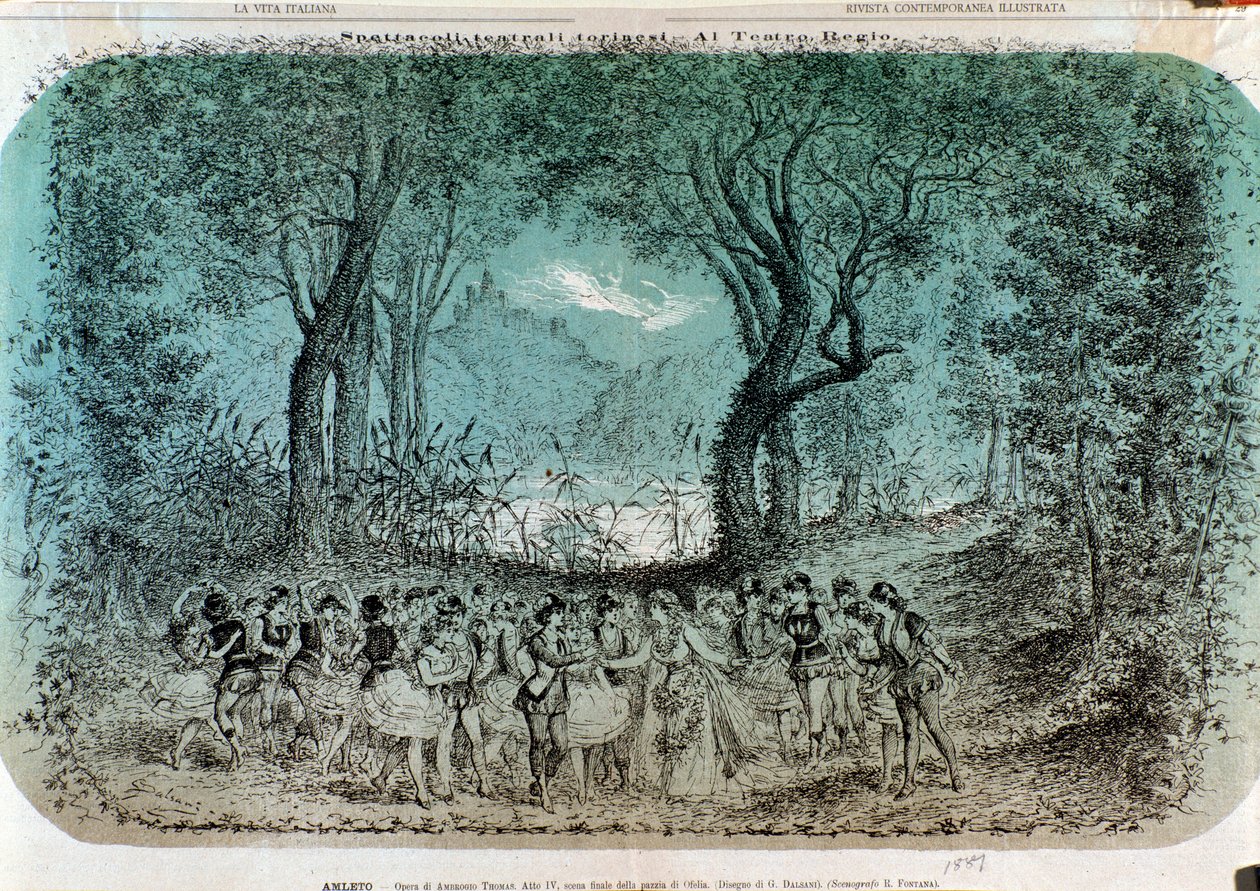 Ilustracja do sceny szaleństwa Ofelii w Hamlecie autorstwa Ambroise Thomas autorstwa Giorgio Dalsani