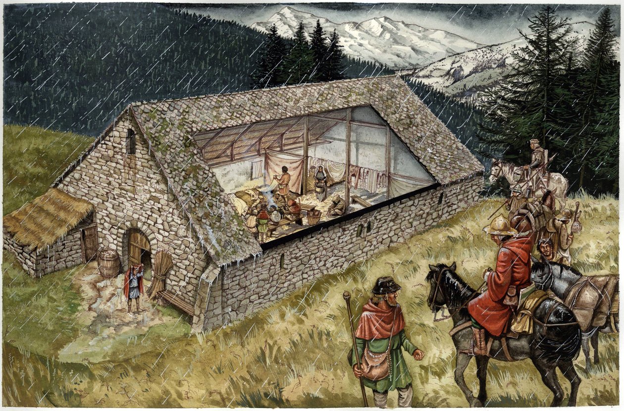 Rekonstrukcja szpitala (hospicjum lub schroniska) peleryn w Moncenisio (Montcenis) w Alpach, Włochy autorstwa Giorgio Albertini