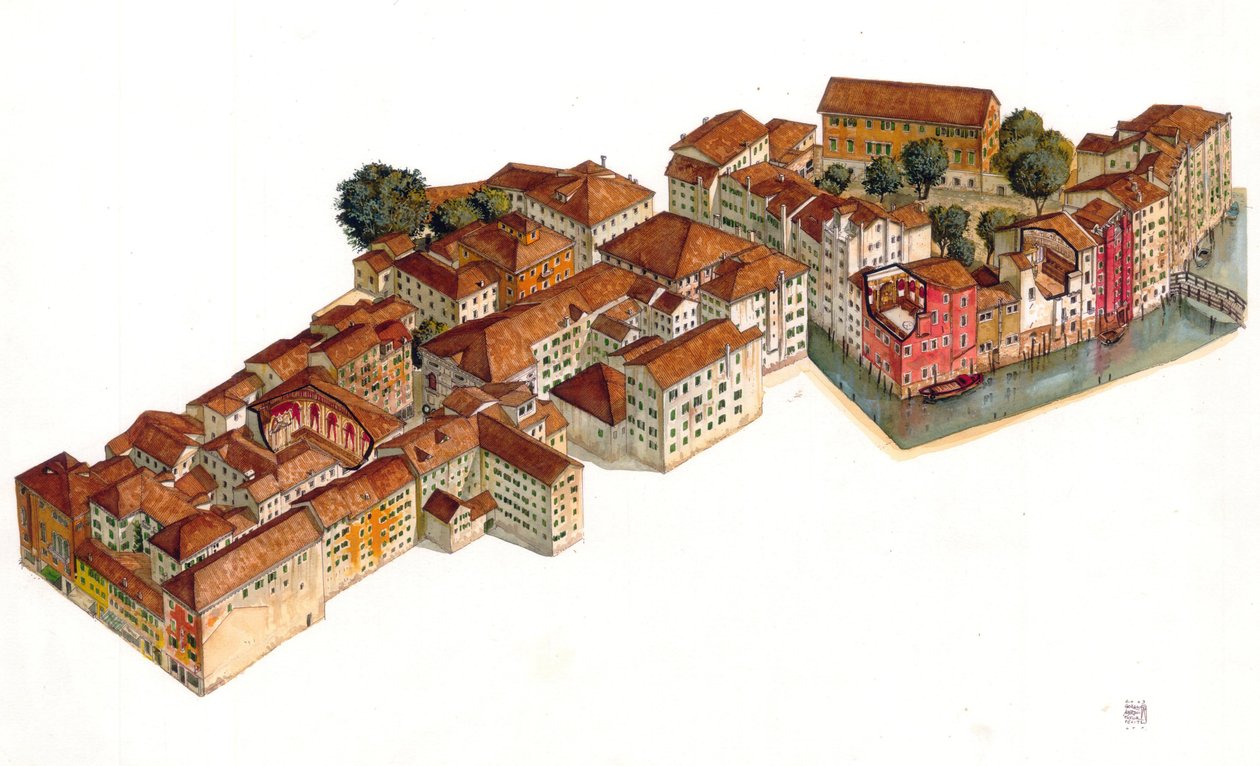 Rekonstrukcja żydowskiego getta w Wenecji, z synagogami, w dzielnicy Cannaregio. Włochy. autorstwa Giorgio Albertini