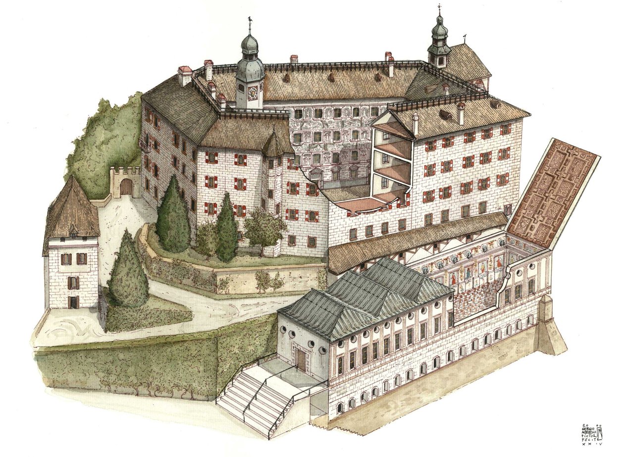 Renesansowa architektura: rekonstrukcja zamku Ambras autorstwa Giorgio Albertini