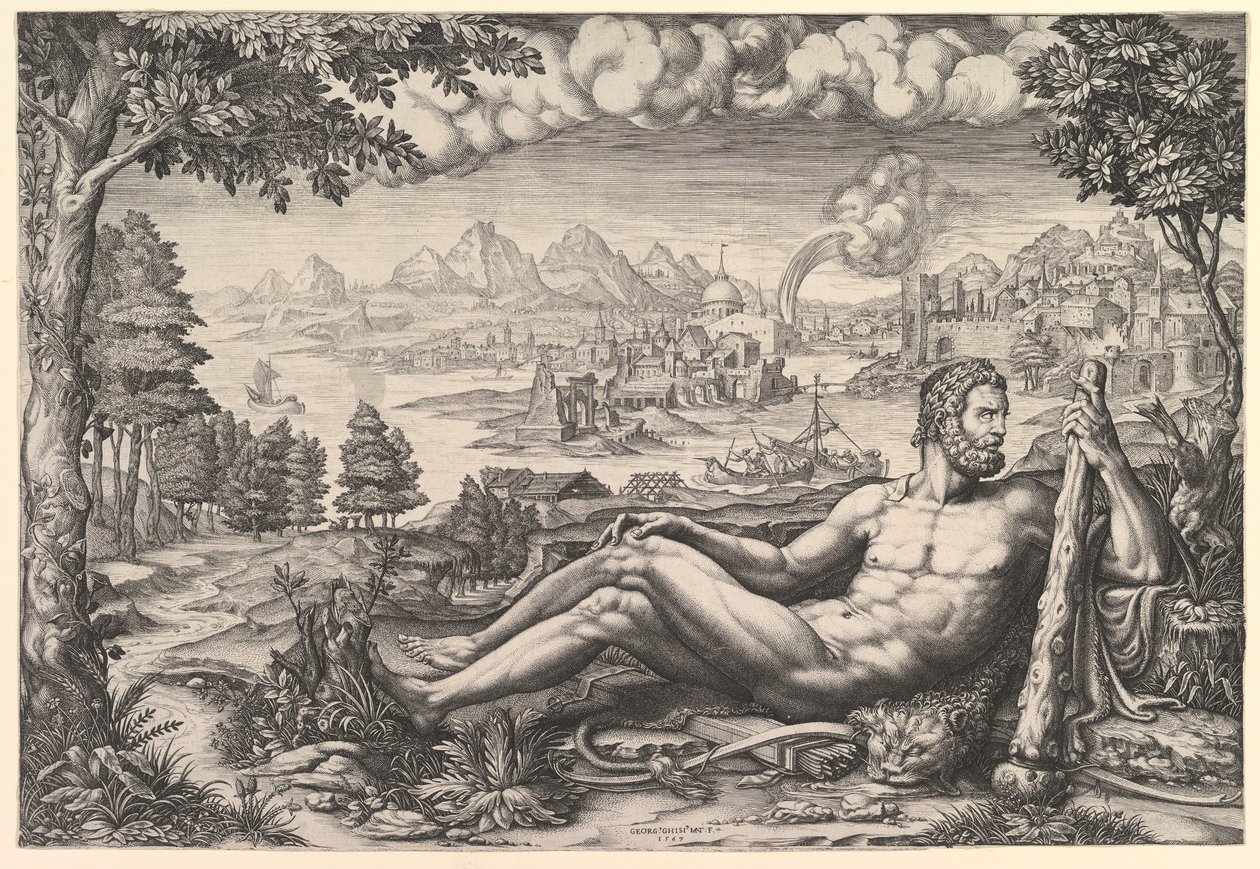 Herkules odpoczywający po pracy, 1567. autorstwa Giorgio Ghisi