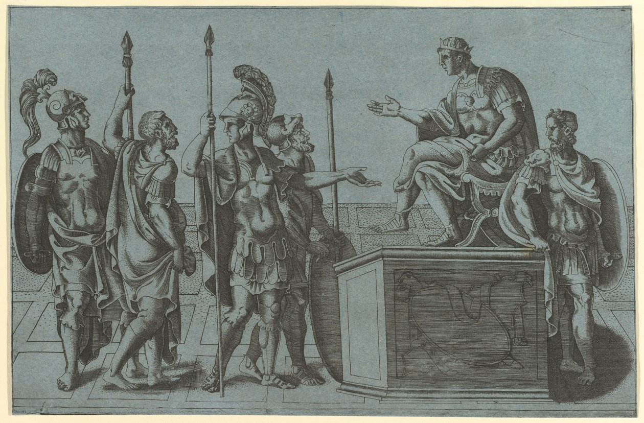 Żołnierze rzymscy przed cesarzem, przed 1540 . autorstwa Giorgio Ghisi