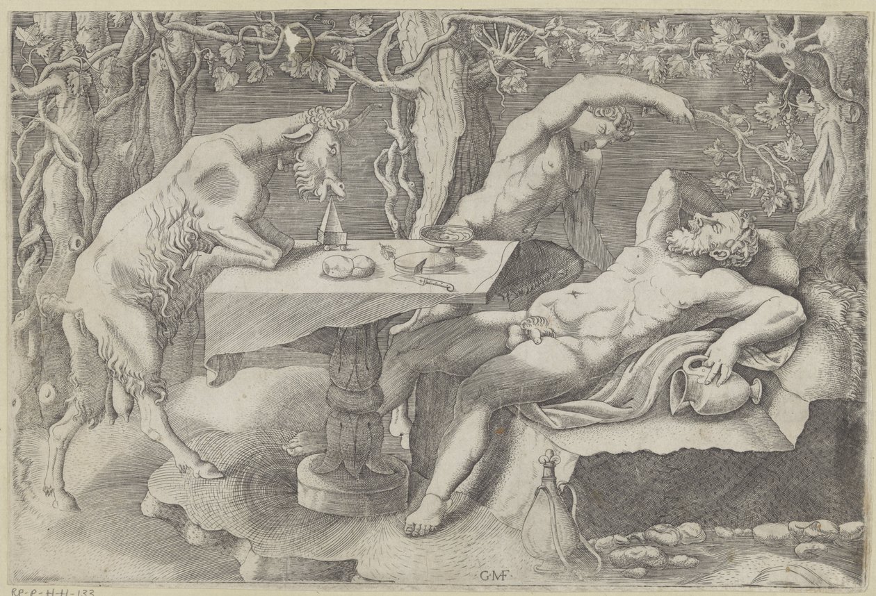 Silenus, een sater en een geit Slappende Silenus autorstwa Giorgio Ghisi