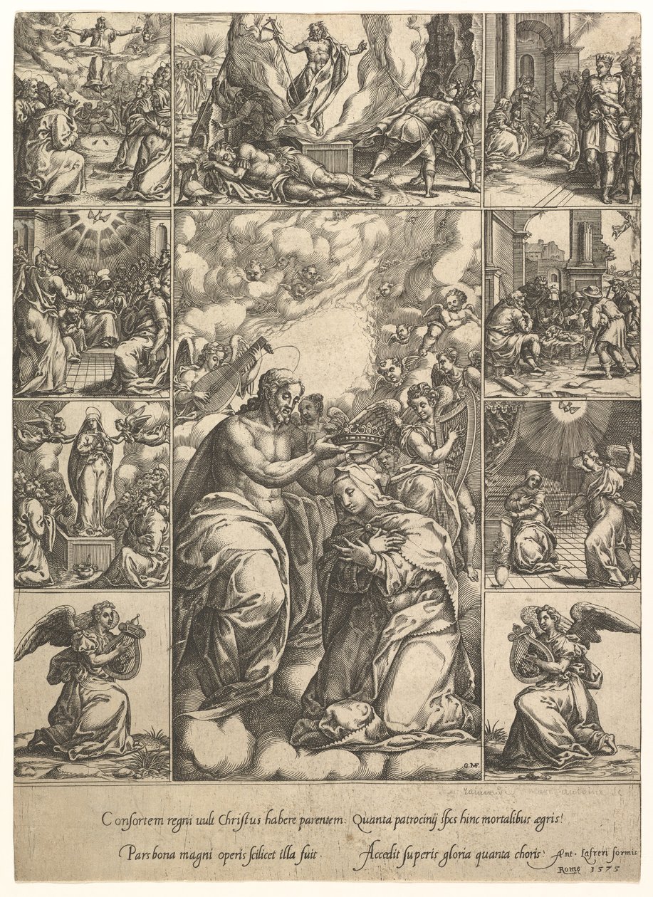 Koronacja Marii w otoczeniu dziewięciu winiet ze scenami z życia..., do 1575 r. autorstwa Giorgio Ghisi