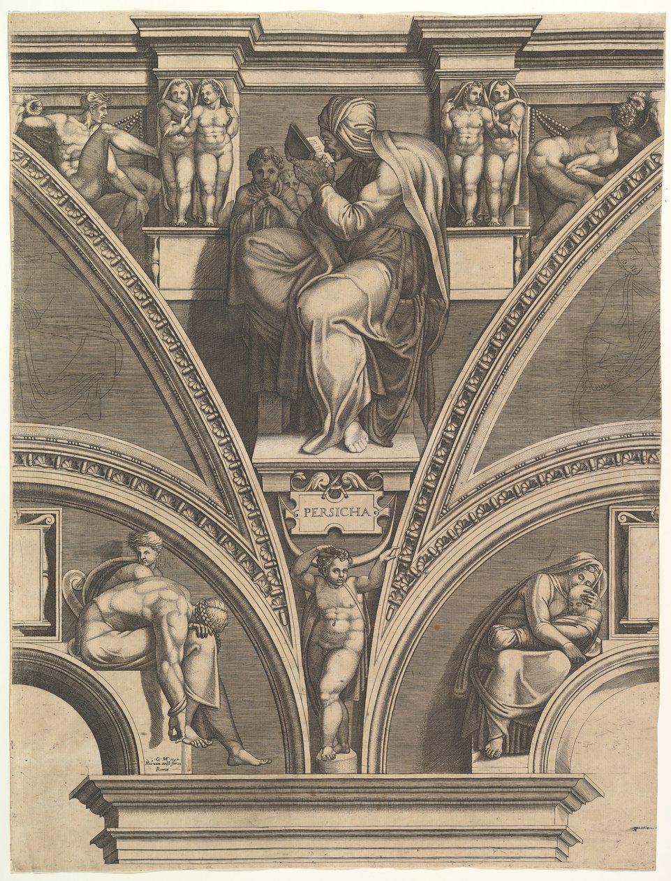 Sybilla perska, z serii Prorocy i Sybille w Kaplicy Sykstyńskiej, 1570-75. autorstwa Giorgio Ghisi