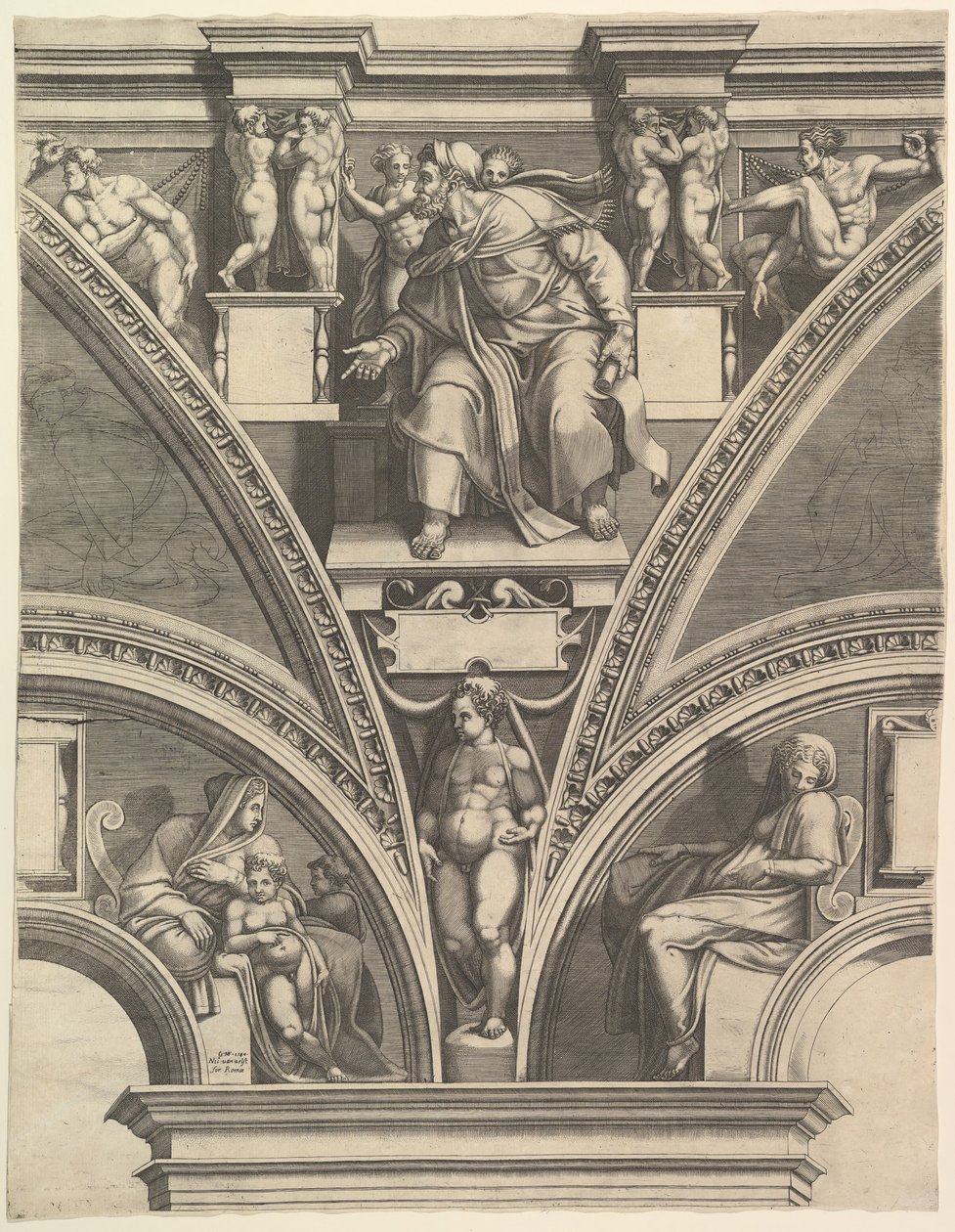 Prorok Ezechiel, z serii Prorocy i Sybille w Kaplicy Sykstyńskiej, 1570-75. autorstwa Giorgio Ghisi