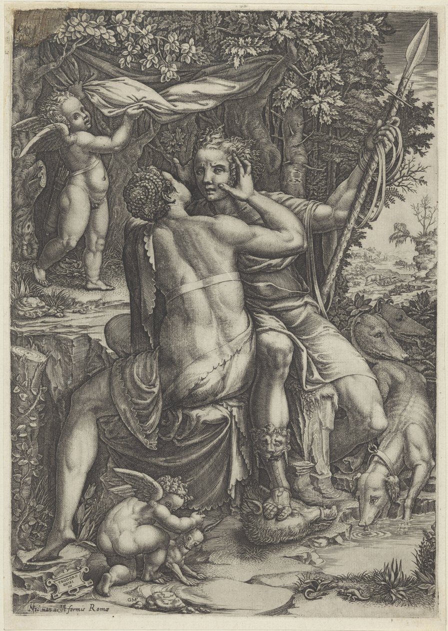 Wenus i Adonis autorstwa Giorgio Ghisi