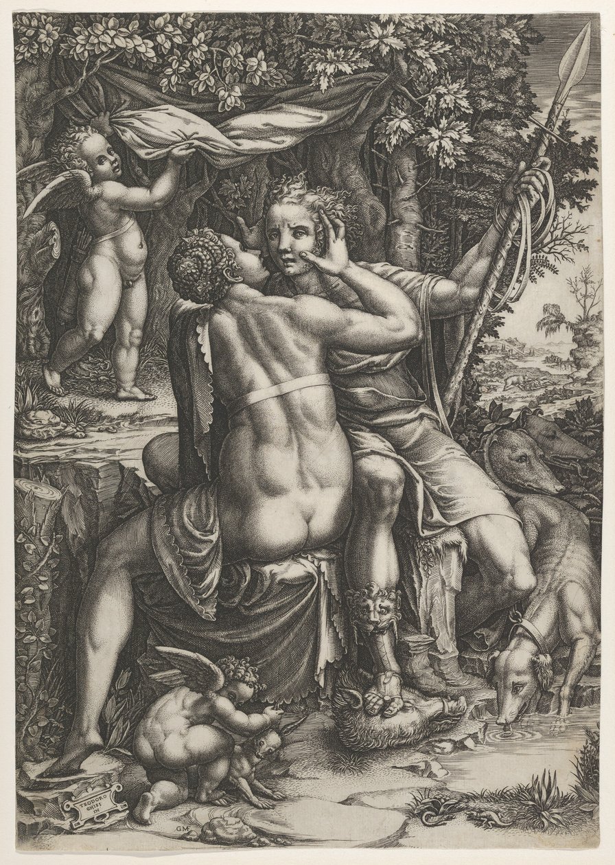 Wenus i Adonis, ca. 1570 autorstwa Giorgio Ghisi