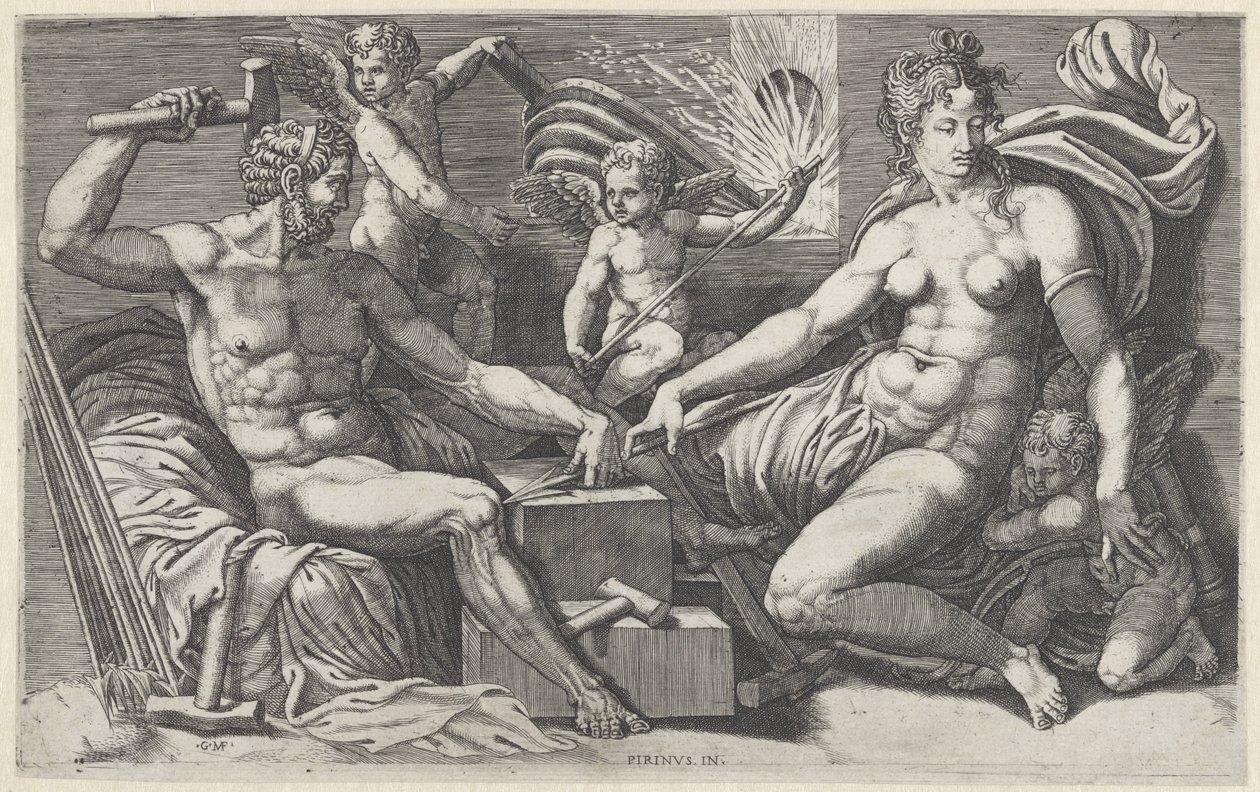 Venus en Vulcanus in de smidse van Vulcanus autorstwa Giorgio Ghisi