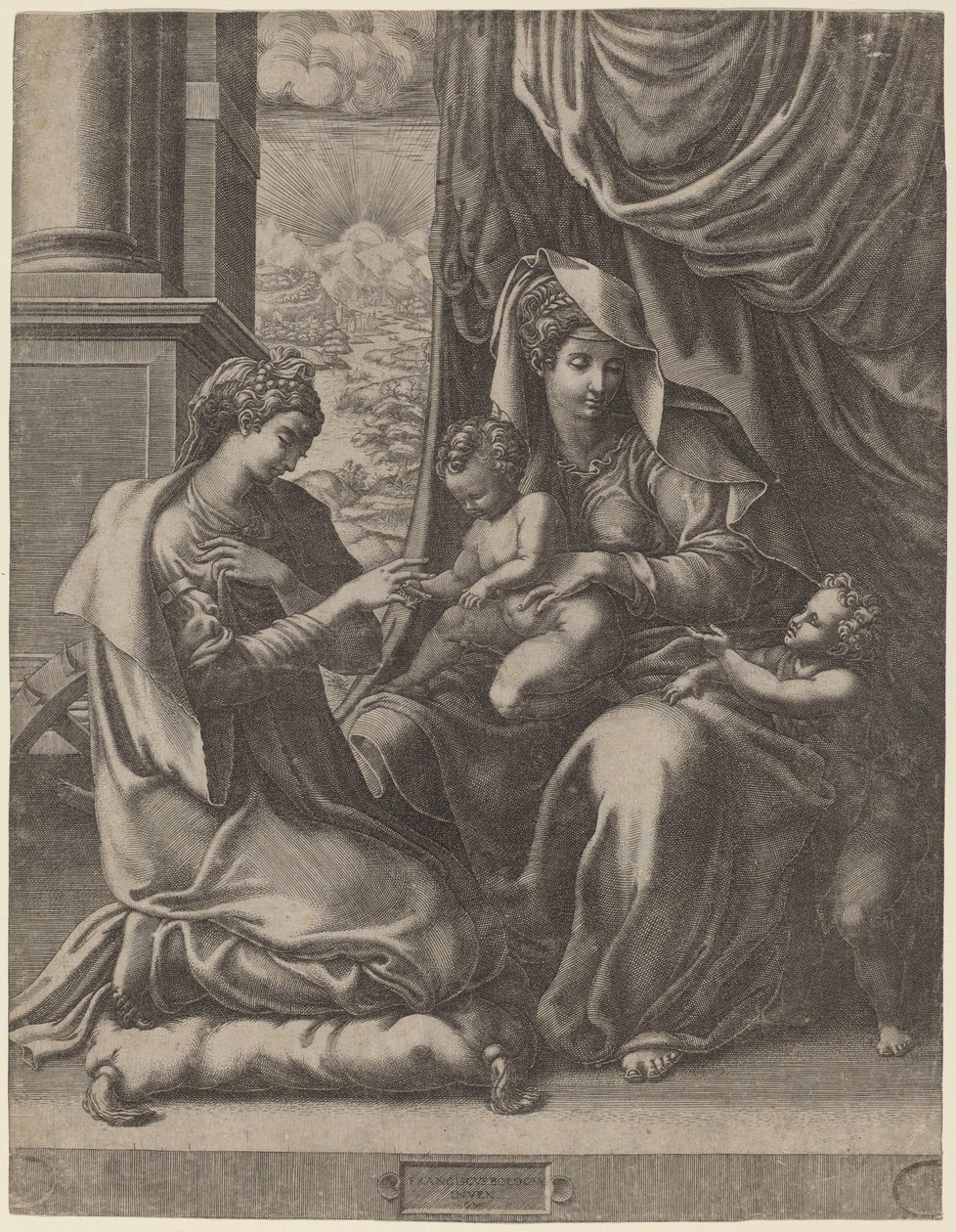 Mistyczne małżeństwo św Katarzyny autorstwa Giorgio Ghisi after Francesco Primaticcio