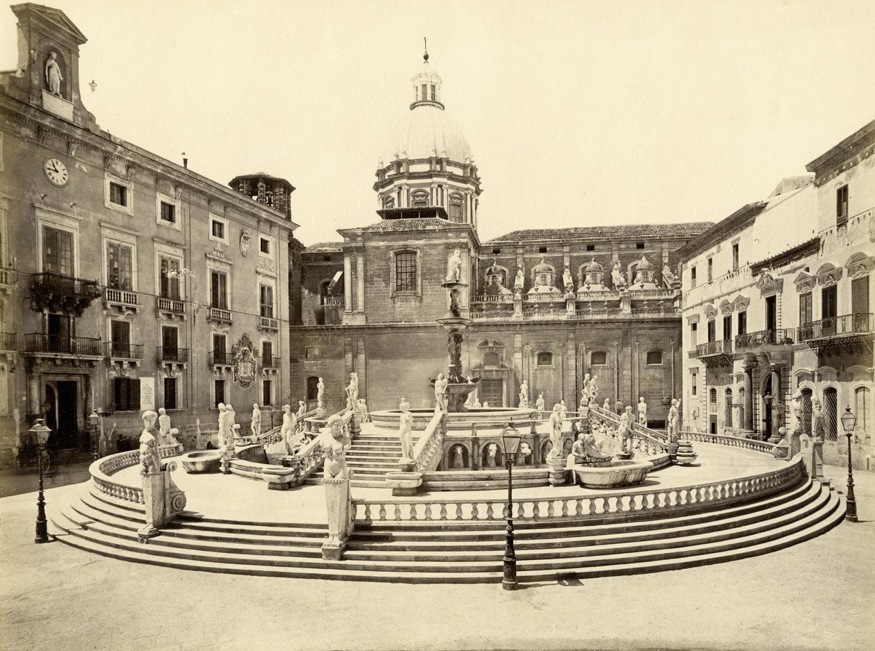 Fontanna Pretoria, Palermo, Włochy, fot. Giorgio Sommer autorstwa Giorgio Sommer