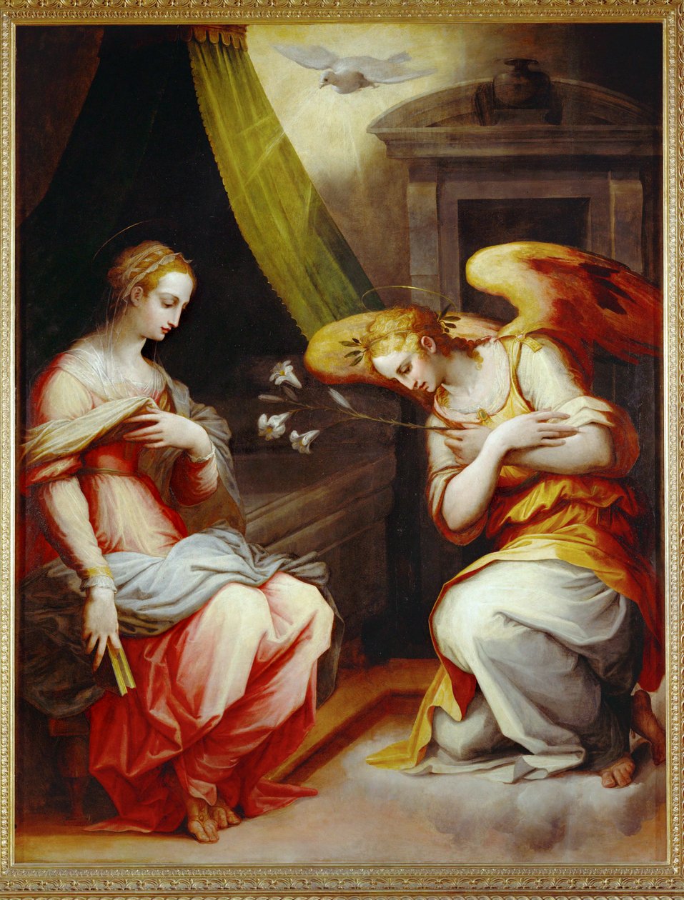 Zwiastowanie. Środkowy panel tryptyku. Namalowany dla głównego ołtarza Santa Maria Novella w Arezzo ... autorstwa Giorgio Vasari