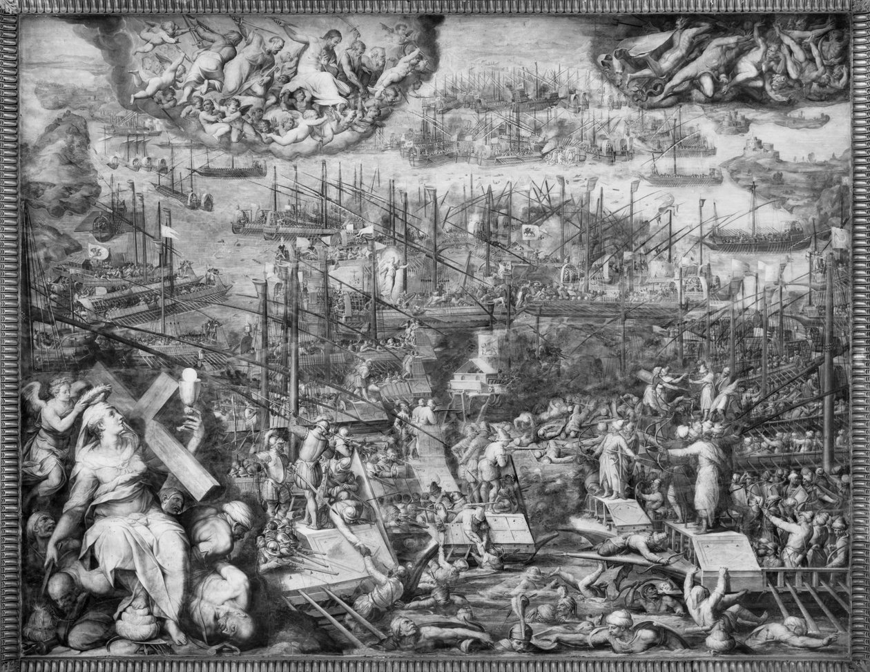 Bitwa pod Lepanto (Fresco) (zdjęcie czarno-białe) autorstwa Giorgio Vasari