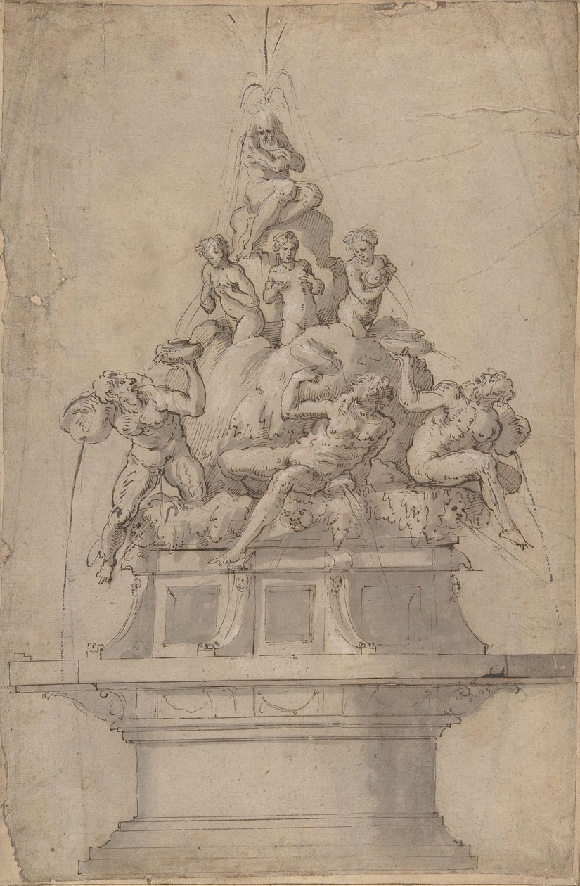 Projekt fontanny z rzecznymi bogami i nimfami, 1511-74. autorstwa Giorgio Vasari