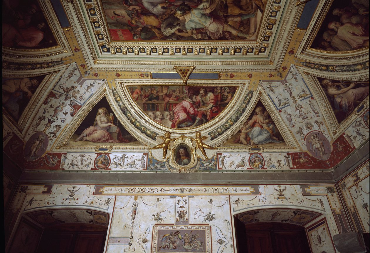 Szczegół pokoju Lorenzo il Magnifico przedstawiający jego wizytę w Neapolu (fresk autorstwa Giorgio Vasari