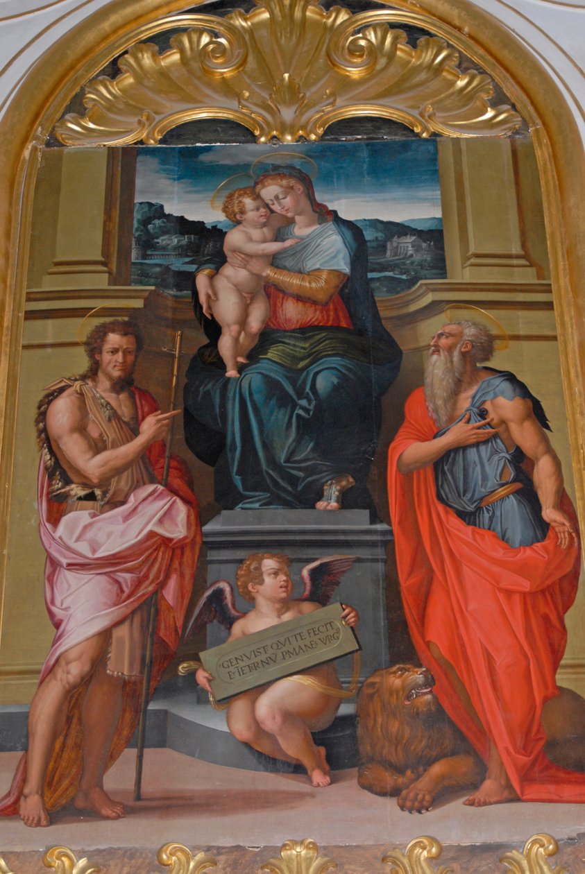 Madonna z Dzieciątkiem między St John Baptist and St Jerome, obraz Giorgio Vasari, kościół w klasztorze Camaldoli, Camaldoli, Toskania, Włochy autorstwa Giorgio Vasari