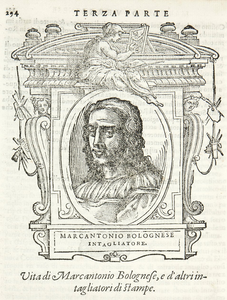 Mediolan, Biblioteca Braidense, Vite de piv excellent, Giorgio Vasari 1568, Marcantonio Bolognese autorstwa Giorgio Vasari