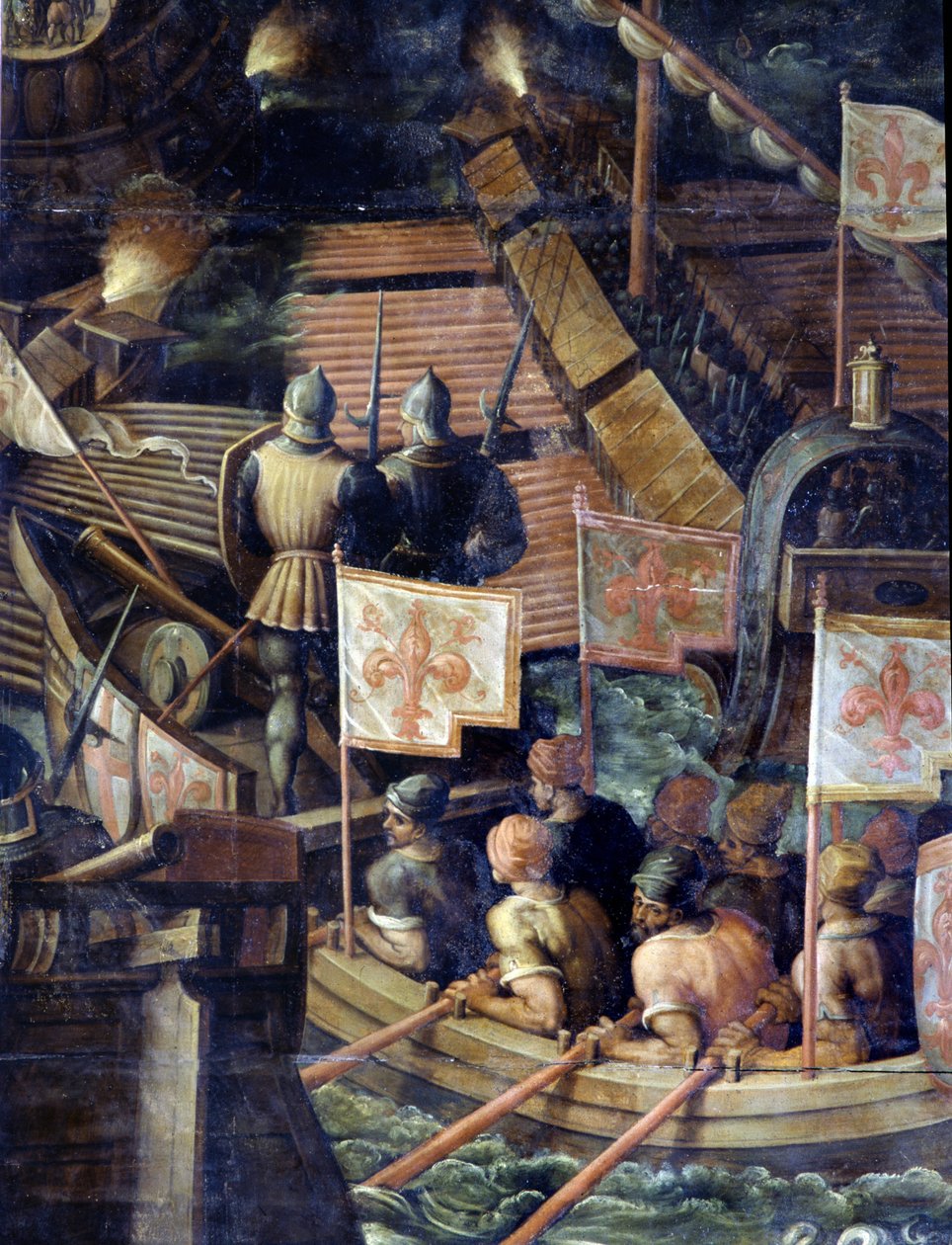 Bitwa morska między Florencją a Pizą. Szczegół. Sufit w salonie w stylu Cinquecento. Manierystyczny obraz Giorgio Vasariego (1511-1574) z 1565 roku. Palazzo Vecchio (Palazzo della Signoria) Florencja 1097.1 autorstwa Giorgio Vasari