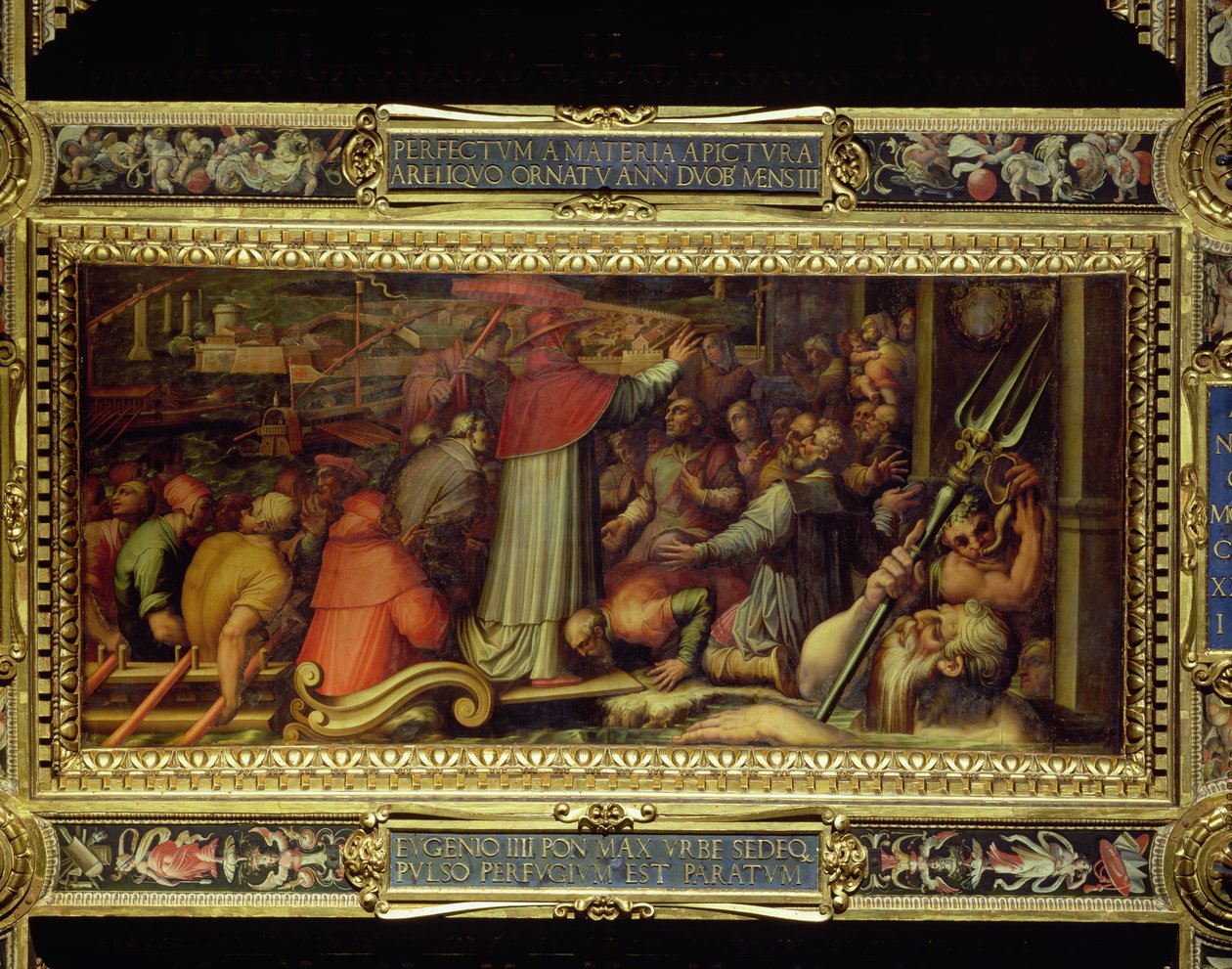 Papież Eugeniusz IV przybywający do Livorno z sufitu Salone dei Cinquecento, 1565 (panel) autorstwa Giorgio Vasari