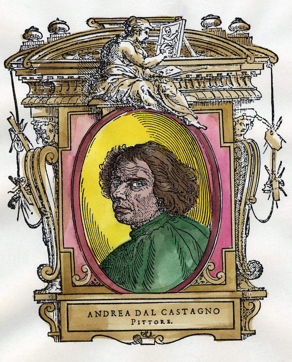 Portret malarza Andrei Del Castagno (ok. 1410-1457). Zbiór biografii malarzy i rzeźbiarzy autorstwa Giorgio Vasari. autorstwa Giorgio Vasari