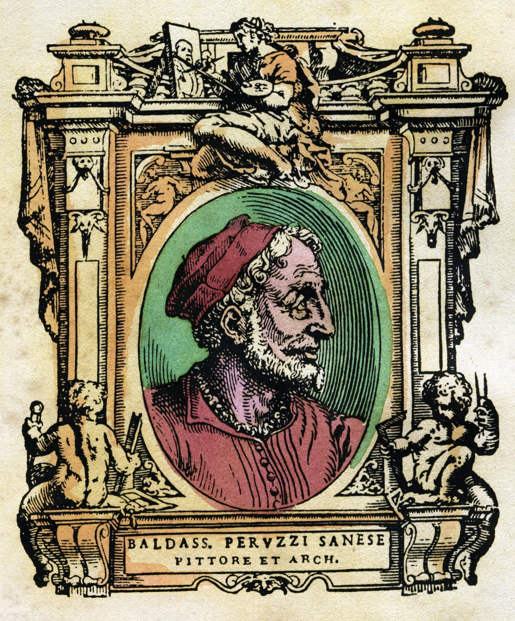 Portret Baldassarre Peruzziego (1481-1536) Sieneński architekt i malarz Grawerowanie z „Żywotów” autorstwa Giorgio Vasari (1511-1574) 1568 © Fototeca Gilardi / Leemage autorstwa Giorgio Vasari