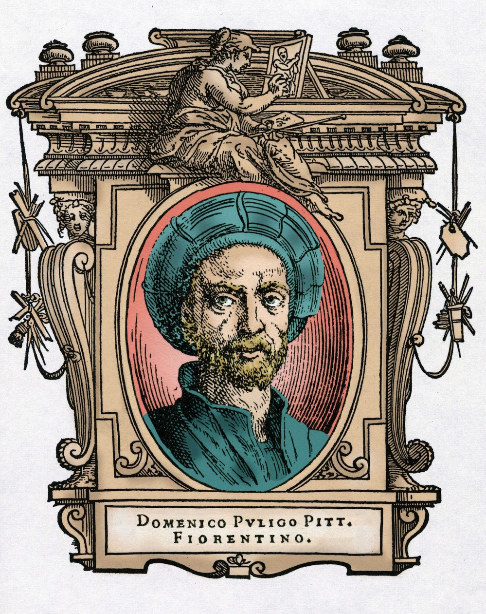 Portret Domenico PULIGO [1492-1527] Włoski malarz. Grawerowanie przysmaku „Życie najwybitniejszych malarzy, rzeźbiarzy i architektów” (Le Vite de