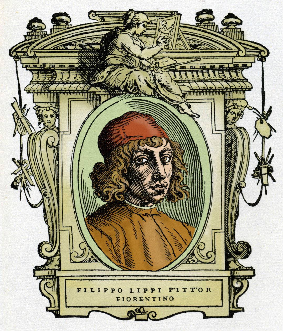 Portret Filippo Lippiego (1406-1469) malarza florenckiego. Ksylografia z „Życia malarzy” Giorgio Vasariego. autorstwa Giorgio Vasari