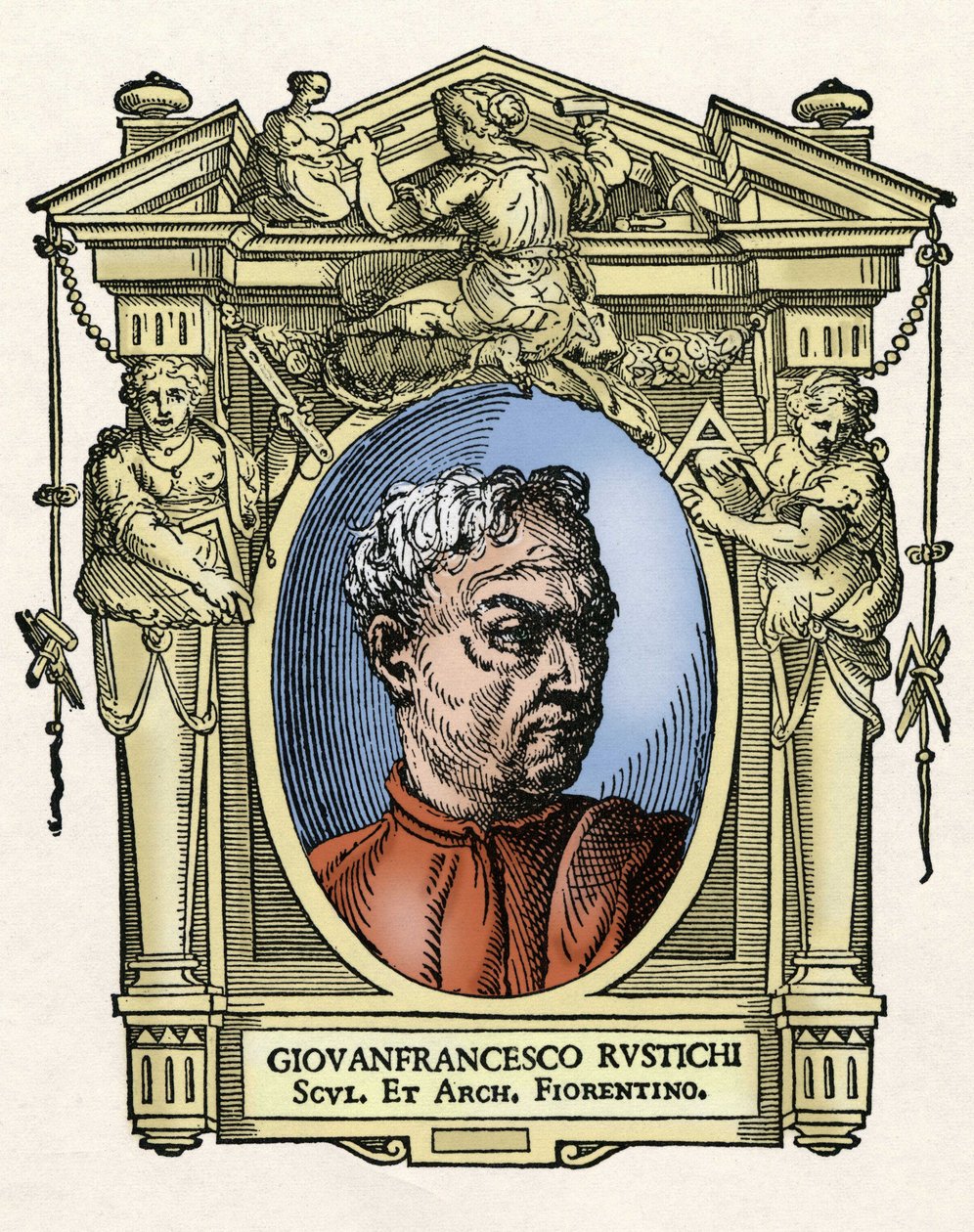 Portret Giovana Francesco RUSTICI (1474 - 1554) Włoski rzeźbiarz i architekt. Grawerowanie przysmaku „Życie najwybitniejszych malarzy, rzeźbiarzy i architektów” (Le Vite de