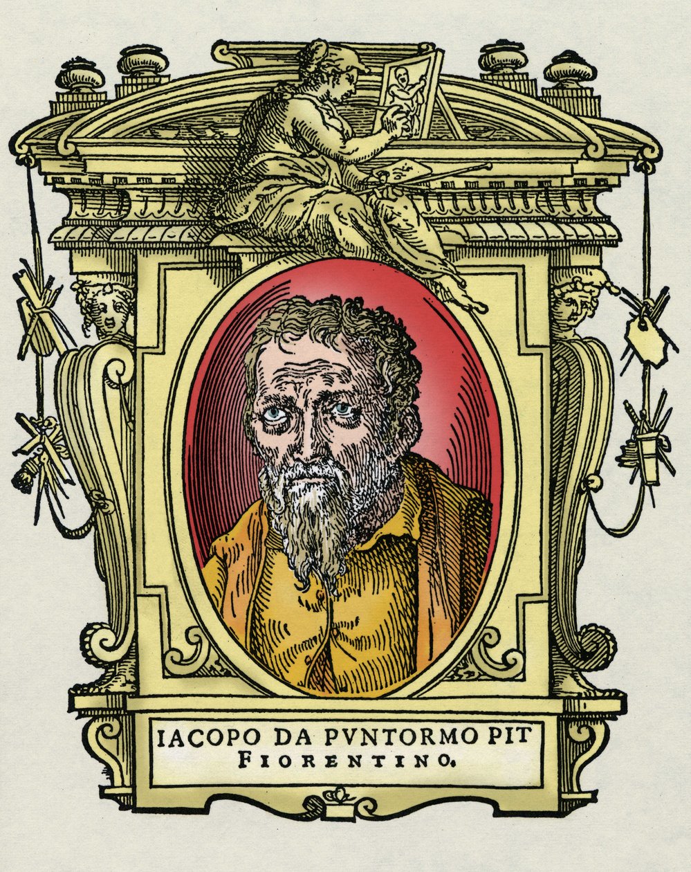 Portret Jacopo (Iacopo) Carrucci powiedział il Pontormo (Pontormo) (1494-1556) włoski malarz. Grawerowanie przysmaku „Życie najwybitniejszych malarzy, rzeźbiarzy i architektów”” (Życie najwybitniejszych malarzy, rzeźbiarzy i architektów) autorstwa Giorga autorstwa Giorgio Vasari