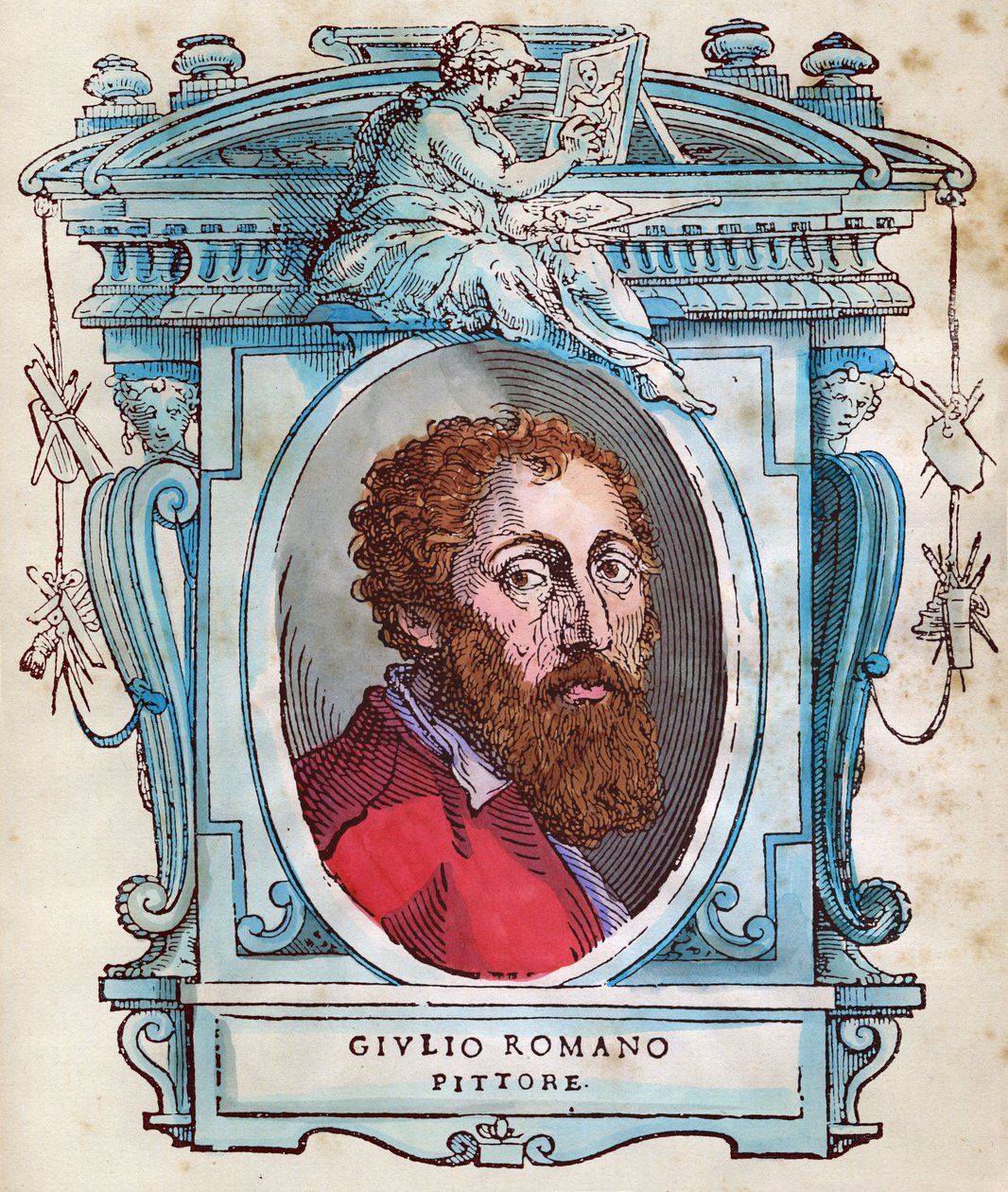 Portret Julesa Romaina (Giulio di Pietro di Filippo autorstwa Gianuzziego, zwany Giulio Pippi, potem Giulio Romano) (1499-1546) Ksylografia z „Życia” Giorgio Vasari 1568 autorstwa Giorgio Vasari
